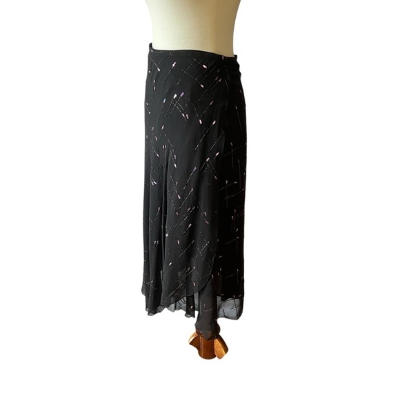 VANESSA BRUNO 100% SILK MIDI SKIRT ARTSY MIXED METALS ROMANTIC WHIMSYGOTH WITCHY - Picture 3 of 11